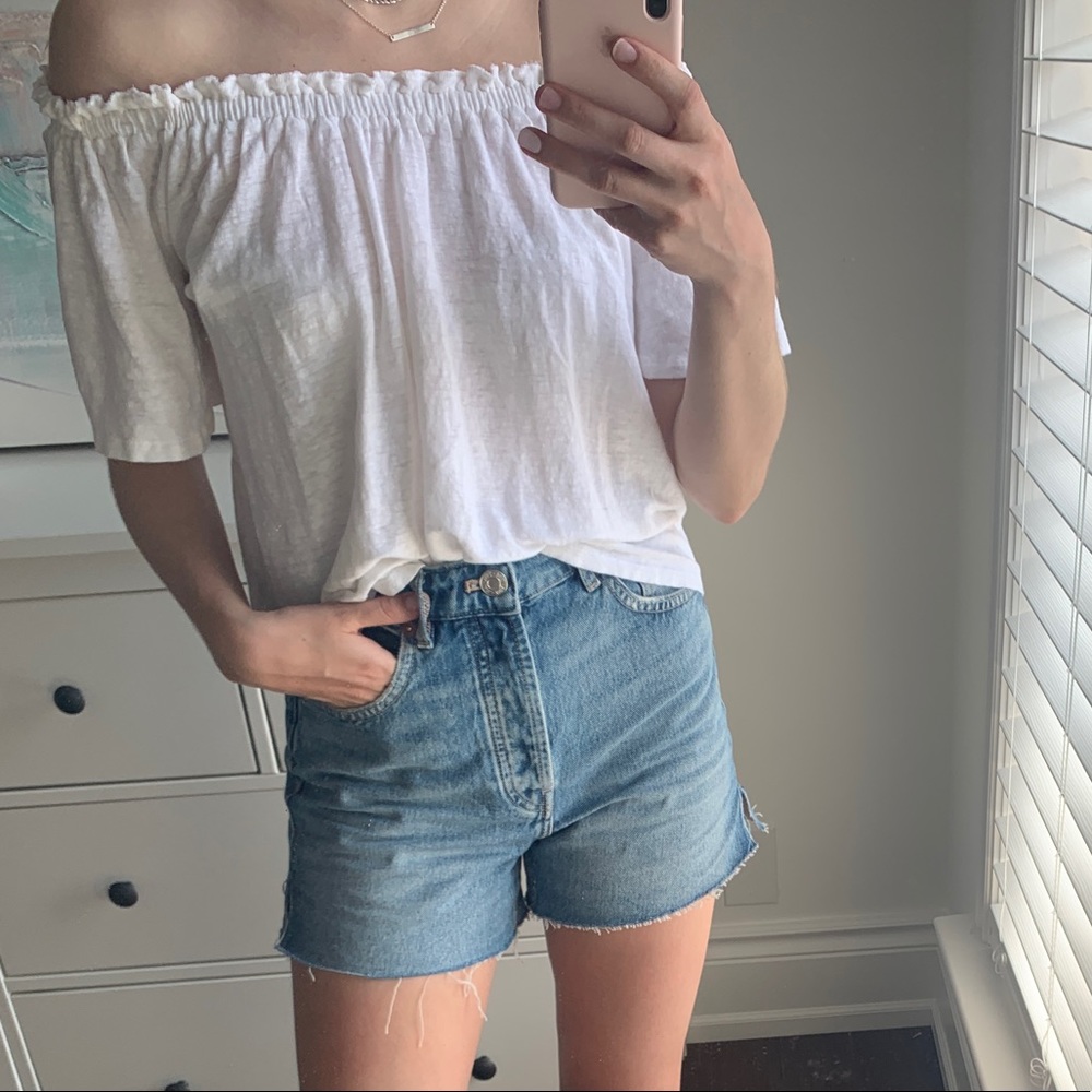 White Gap Off the Shoulder Shirt
